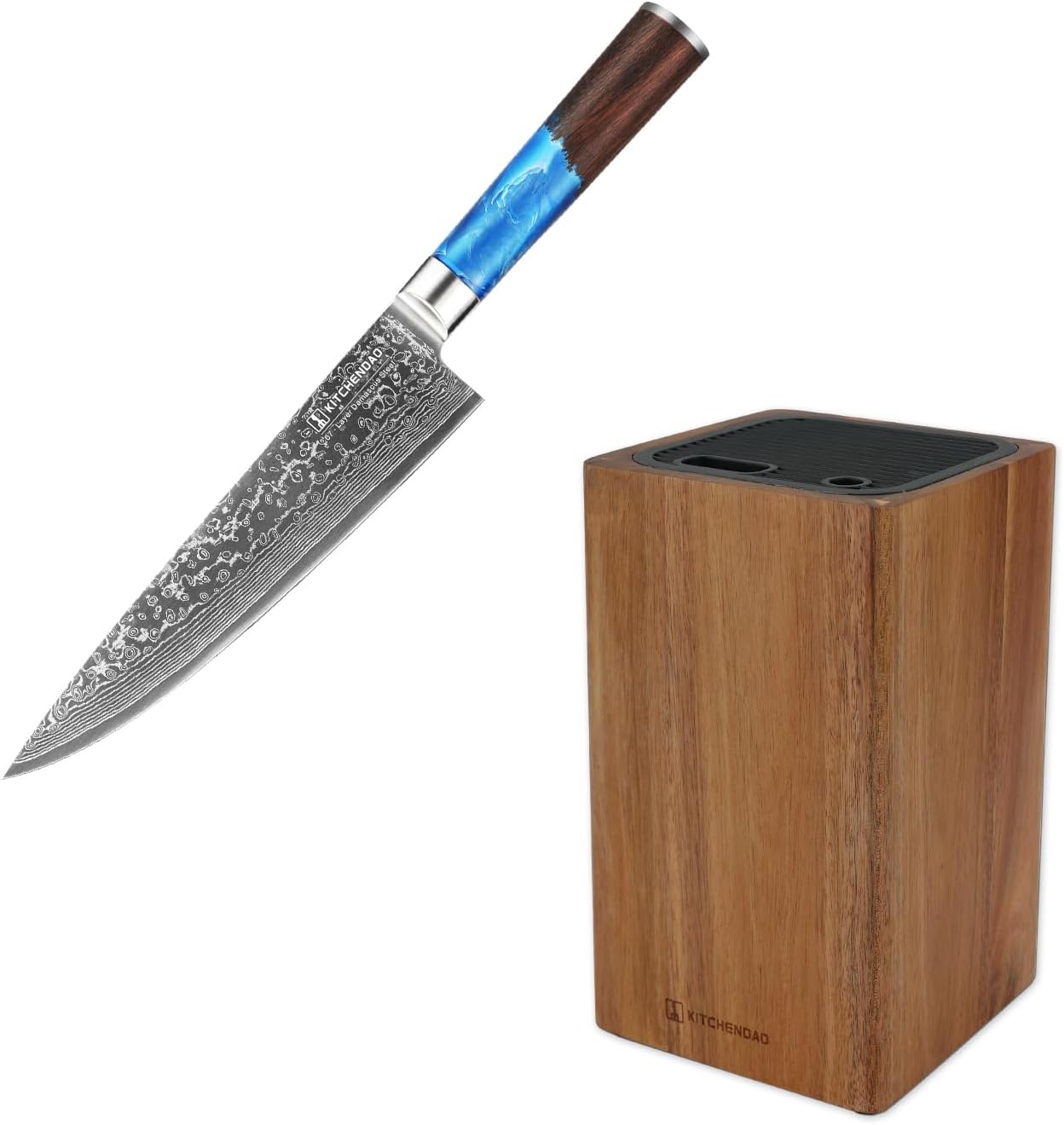 KITCHENDAO Deluxe Universal Knife Block with Slots and Chef Knife 8 Inch