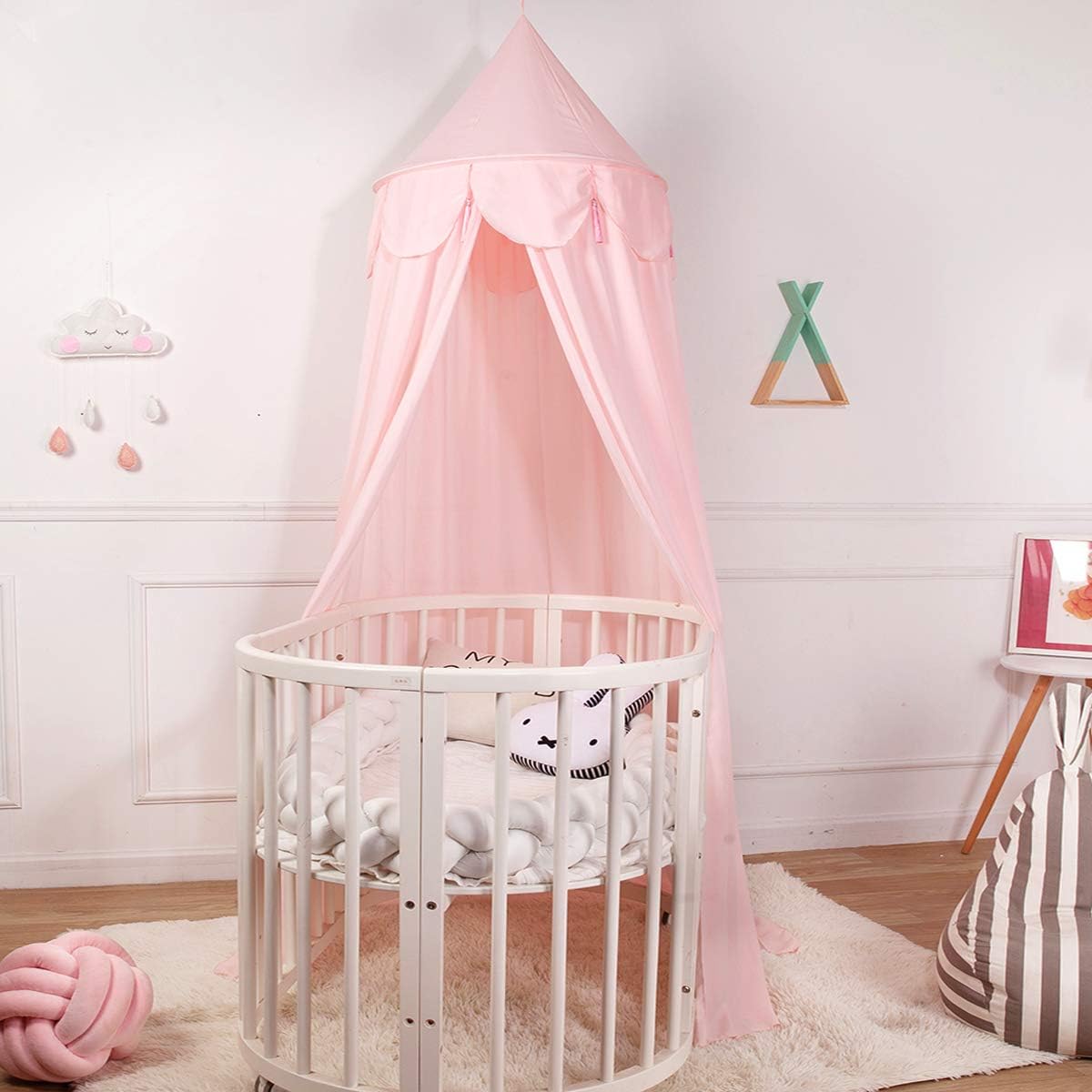 Conthfut Bed Canopy Girls Unique Pendant Play Tent Bedding for Kids Playing Reading with Children Round Dome Netting Curtains Baby Boys Girls Games House