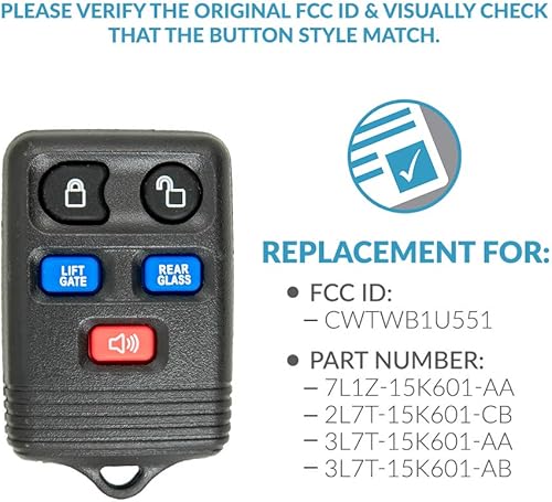 Miniatura 4 de Keyless2Go - Repuesto de llavero de auto a control remoto para entrada sin llave, para Navegador Lincoln que utiliza CWTWB1U551, autoprogramación.