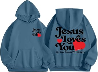 Pairxily Jesus Loves You Christian Hoodie for Women Faith Religious Fleece Sweatshirts God Sayings Long Sleeve Tops Pullover