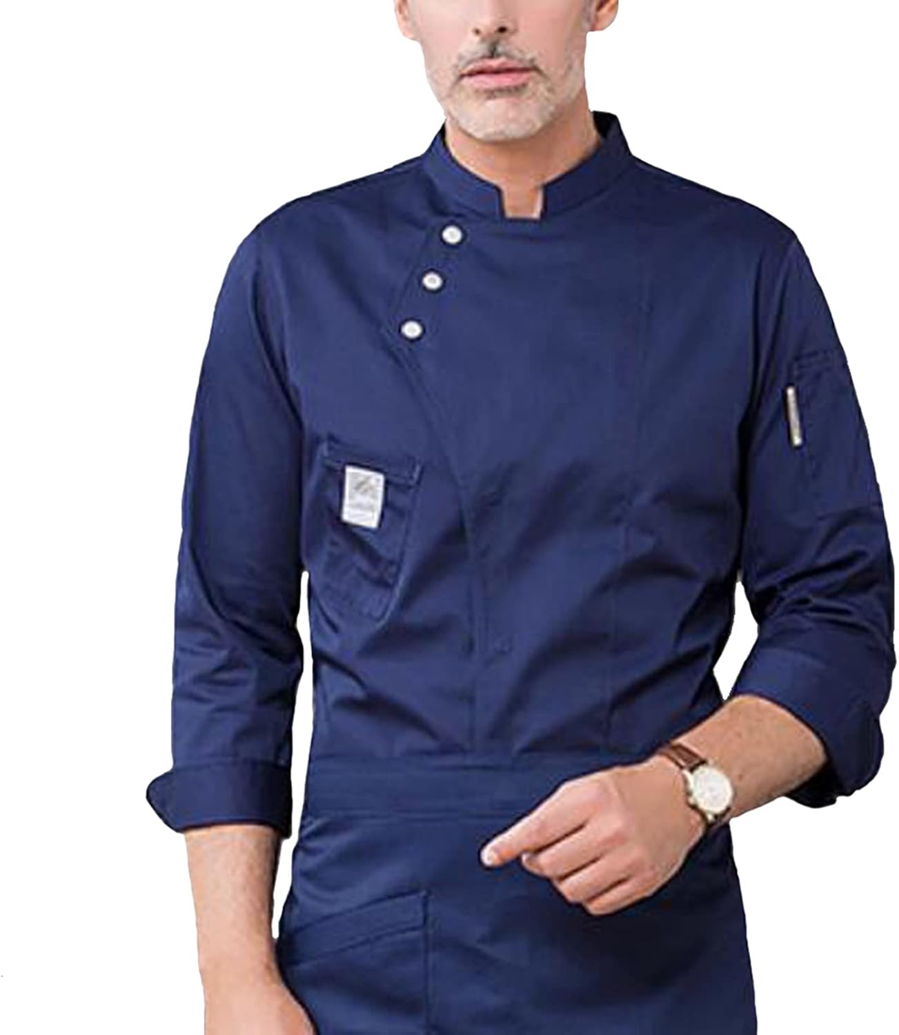 Chef Coat, Long Sleeve Man Western Restaurant Chef Jacket Woman Cafe Kitchen Work Wear Bakery Cooking Tops Fast Food Chef Uniform(Blue_D(2XL))