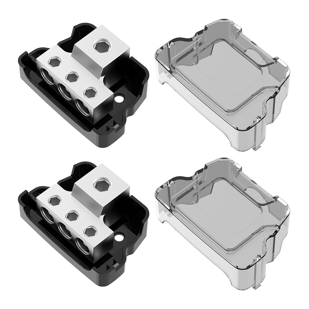 Distribution Block Car Audio, Malictele 3 Way Power Distribution Block 1 x 0/2/4 Gauge Input 3 x 4/8 Gauge Output Amp Power Distribution Block Car Audio Amplifier Splitter for Vehicles Boats 2 Pack