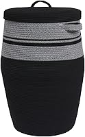 Vista 18 de Cesta alta de cuerda de algodón hecha a mano de 26 x 20 pulgadas con tapa, elegante forma de flagón con tapa, cesta de ropa con parte superior
