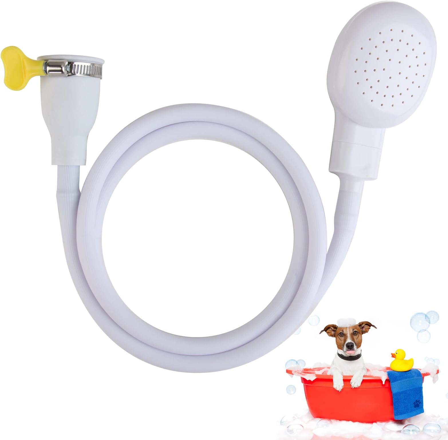 Bath Single Tap Shower Attachment Push on 1.3 M Rubber Hose for Taps Hand Held Portable Pet Dog Shower Hair Shower Head for Bathroom Washing Dresser Kitchen Sink Mixer Tap White