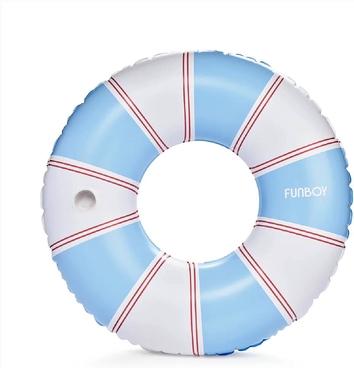 Flotador inflable para piscina de rayas gigantes con portavasos, tumbona para piscina con anillo de natación para adultos de 48"