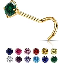 Small Gold Birthstone Nose Stud for Women 20G, Hypoallergenic Nostril Solid 3mm Round CZ Nose Rings Studs for Women Tiny Gold Nose Piercing Jewelry