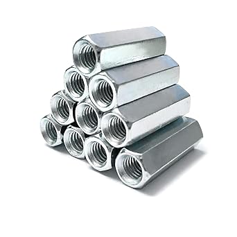 50 Packs 1/4-20 UNC Threaded Hex Rod Coupling Nuts, Low Carbon Steel with Zinc Plated