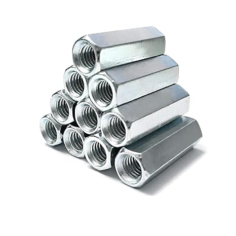 50 Packs 1/4-20 UNC Threaded Hex Rod Coupling Nuts, Low Carbon Steel with Zinc Plated