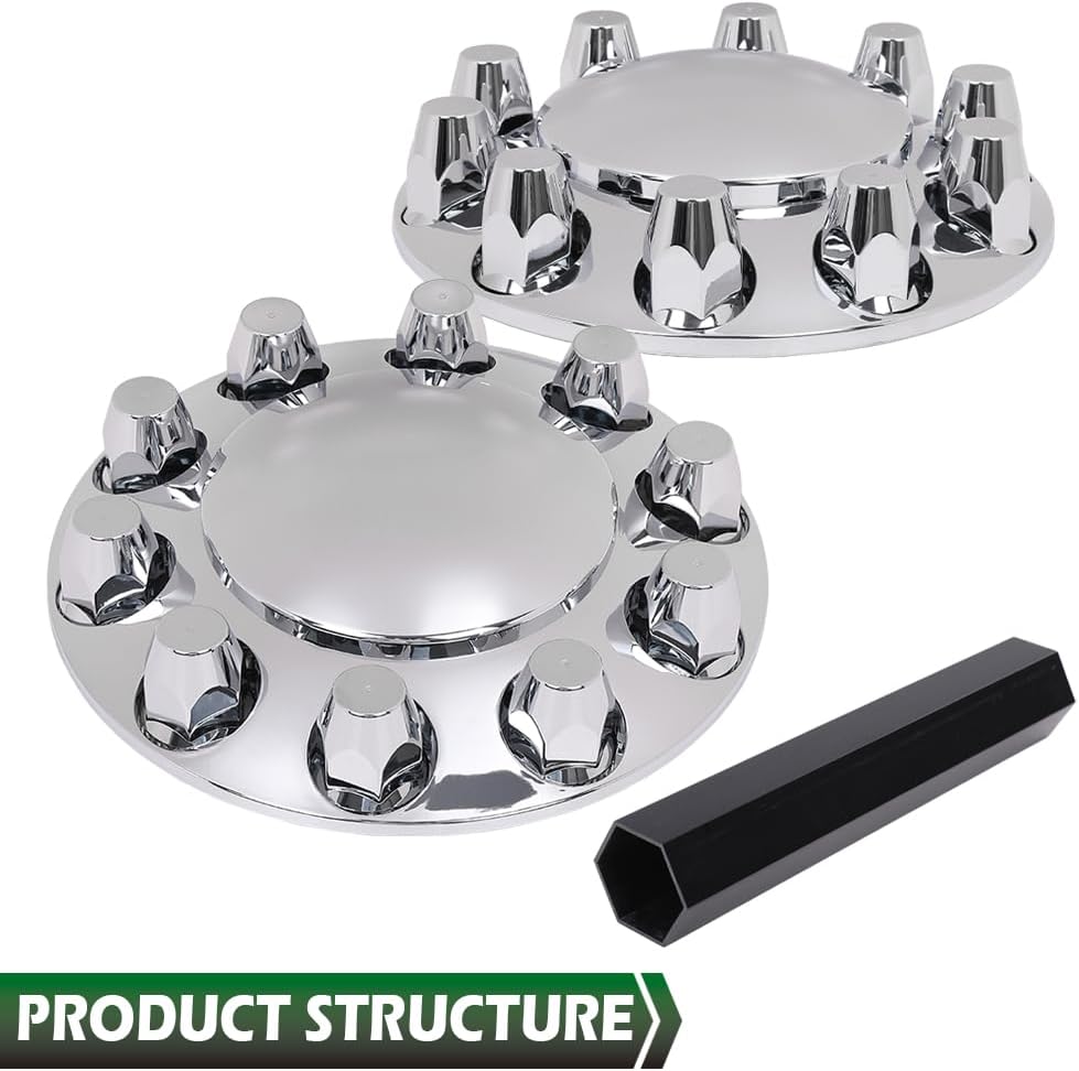 GRAND ORANGE Chrome Front Wheel Covers Hub Axle Semi Plastic ABS Compatible with Most of 10 Holes 20" & 22.5" & 24.5" Semi-Truck Wheels with 11.25" Bolt Circle Wheels Silver