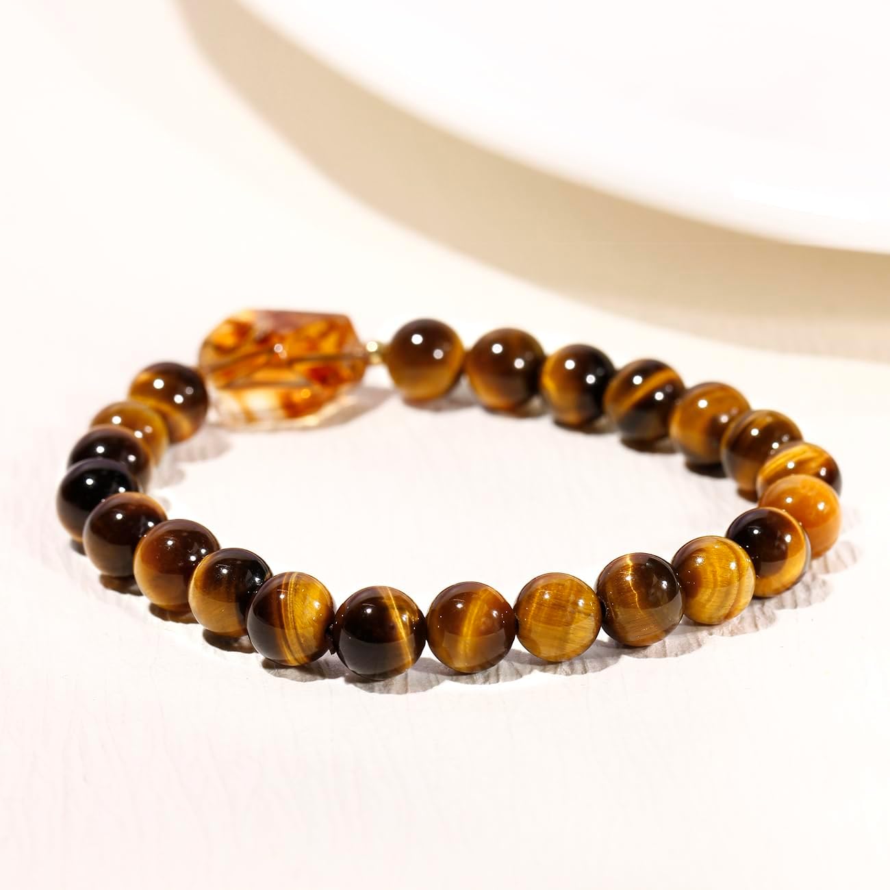 Raw Citrine Crystal Beaded 8mm Tiger Eye Stone Bracelet for women Men Money Wealth Prosperity Good Luck Stretch Bracelets