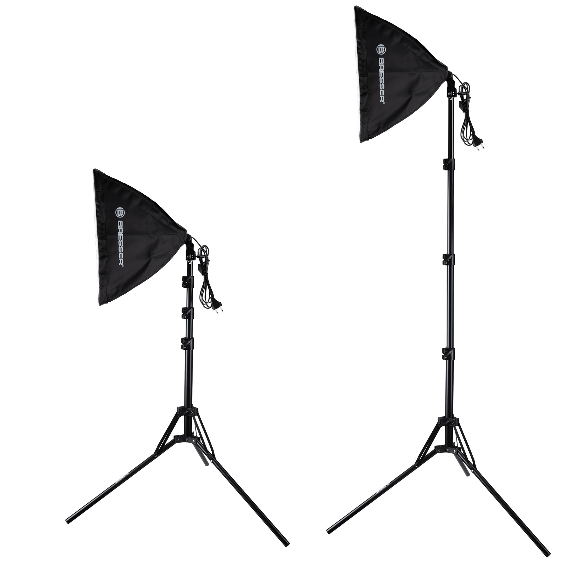 Bresser BR-170C Kit Éclairage LED Studio Photo Video 5500K - 2 Softbox 40x40cm avec Trépieds Réglables 75-180cm, CRI>90, 50W pour Vlog Portrait Streaming