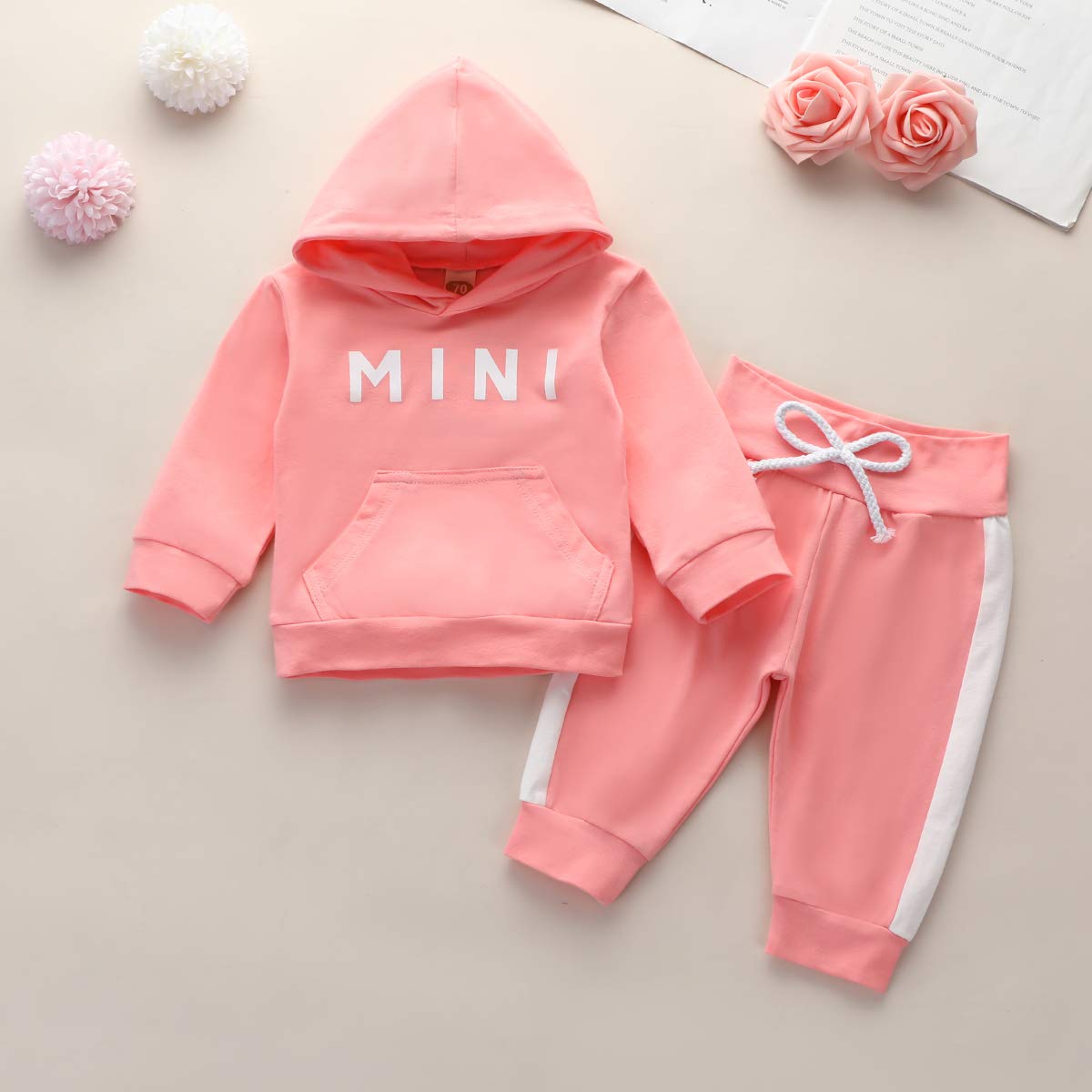 Geagodelia Ensemble de Vêtement pour Bébé Fille Garçon Haut Tops Sweat à Capuche Manche Longue Imprimé Lettre + Pantalon Imprimé Floral