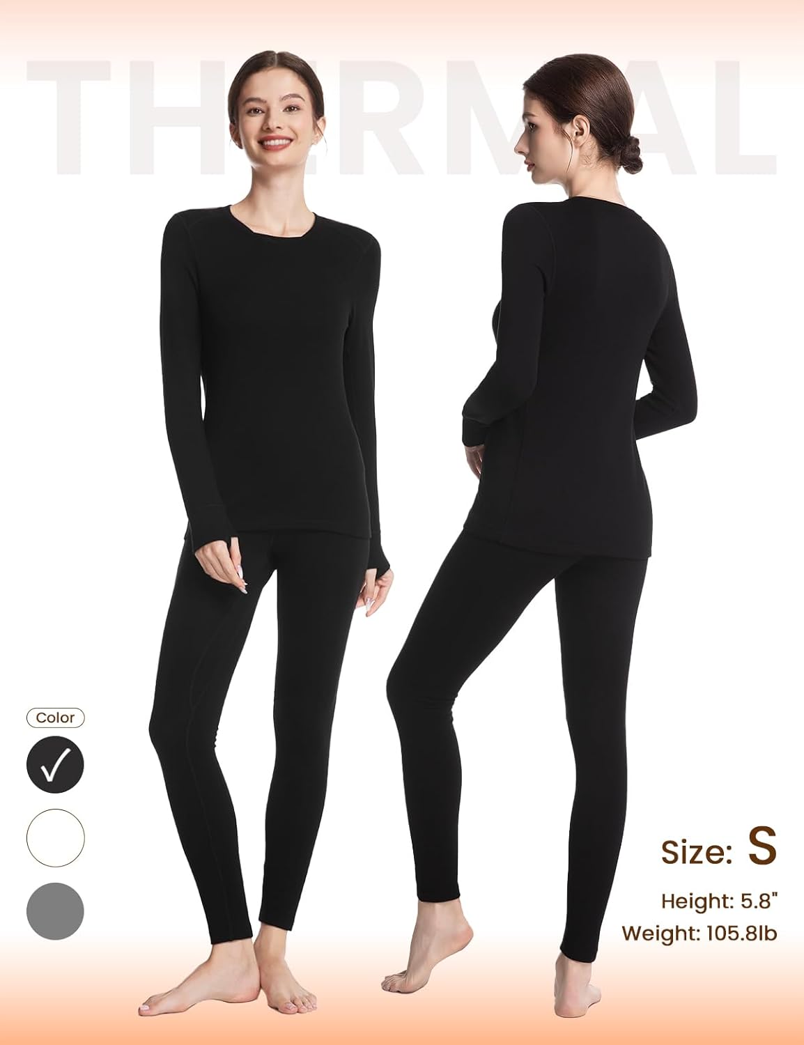 Soft Thermal Underwear for Women, Long Johns for Cold Weather Fleece Lined Base Layer Set Wear at 14-32℉