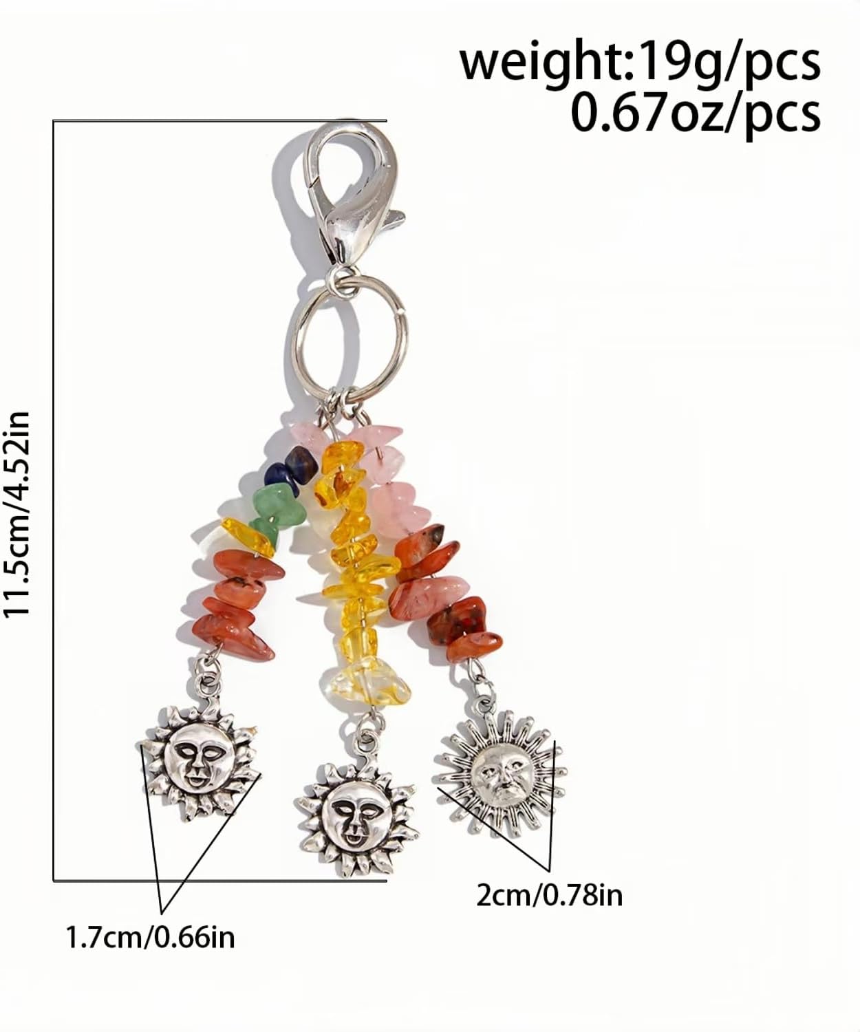 Bag Charms Colorful Star Beads Gemstone Keychain Charm, Y2K Aesthetic Purse Charm Purse Keychain for Handbag,Backpack Women,Men (sun) - Image 3