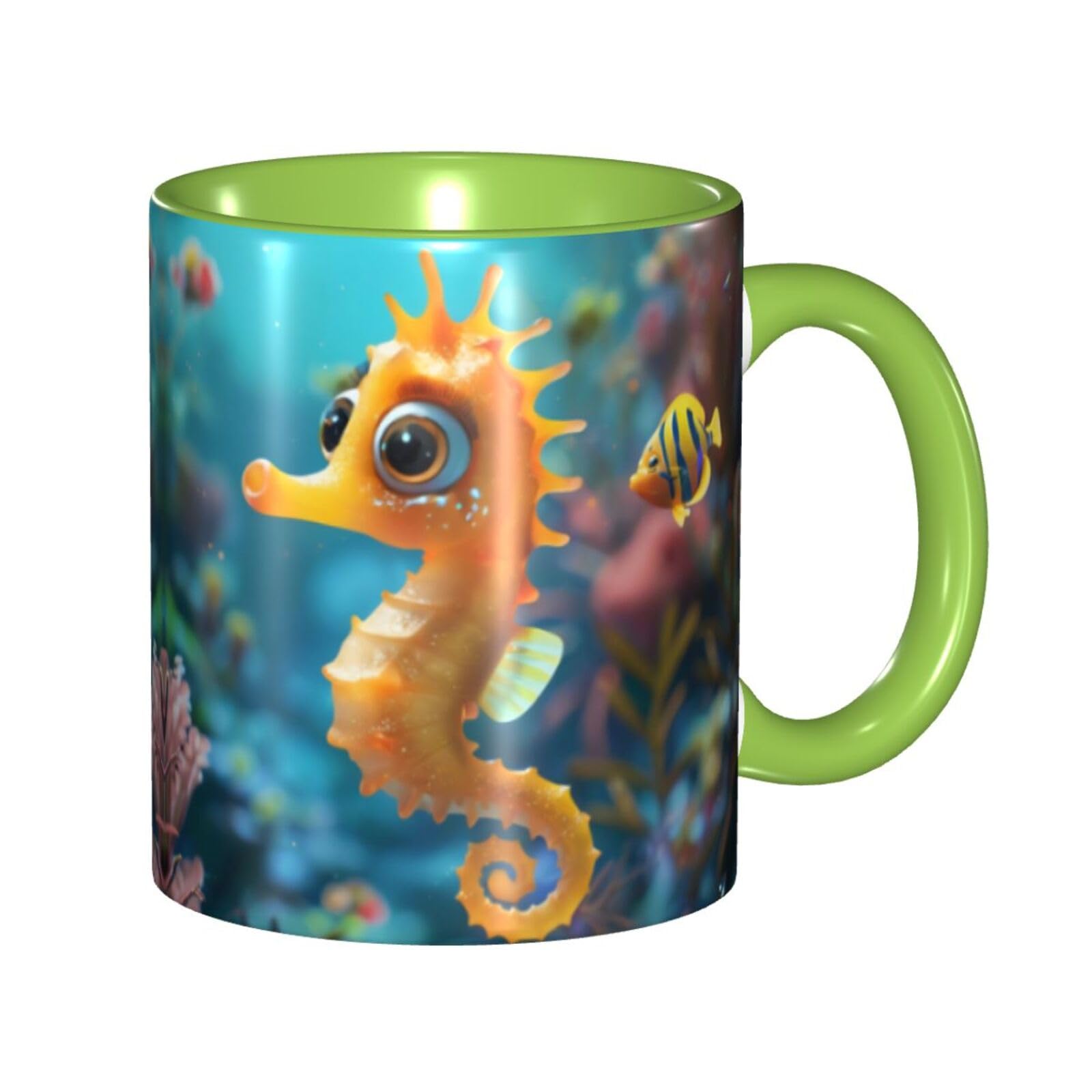 RAIZHE Cute Yellow Seahorse Coffee Mugs Large Porcelain Mug Ceramic Tea Cups Mug Gift Set Great for Tea Hot Chocolate Colored Mug White Ceramic Material