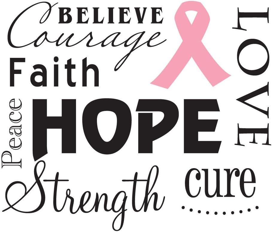 Unique Breast Cancer Awareness Wall Decal - Love Hope Believe Courage Faith Peace Strength Cure Pink Ribbon - Removable Vinyl Wall Decal 18" X 15" Black and Pink