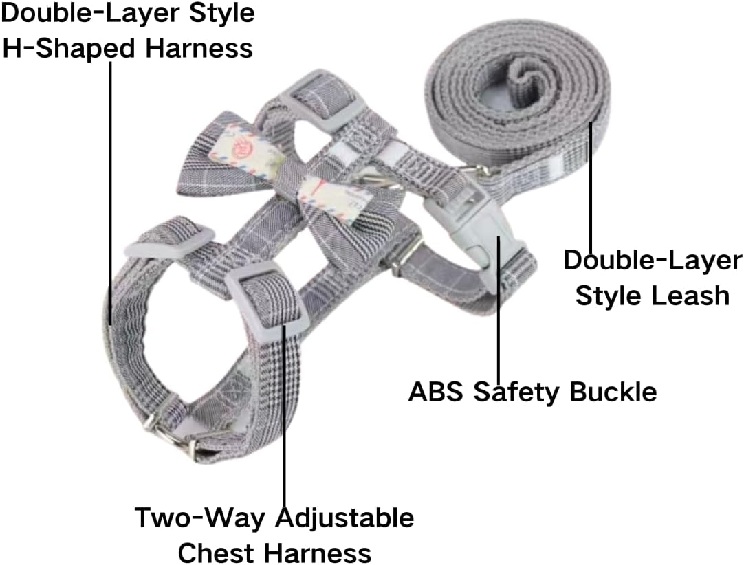4Sets Adjustable Rabbit Harness and Leash Bunny Harness Vest Ferret Leash with Bow Tie Decor for Rabbit Kitten Puppy Ferret Small Pets (L)