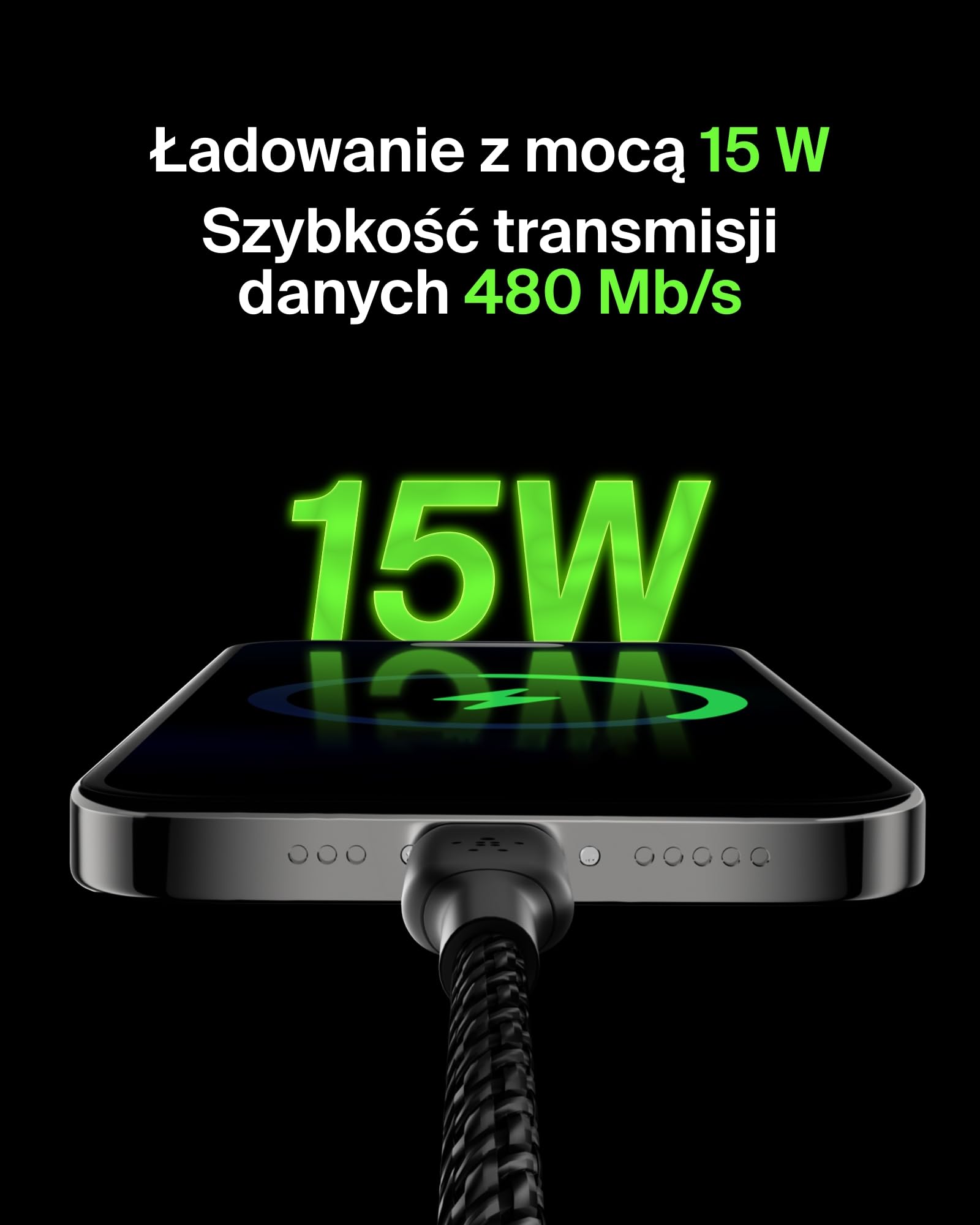 Belkin Kabel USB-A do USB-C w oplocie do ładowania urządzeń iPhone 15, Samsung Galaxy S24, S23, Note, Pixel, iPad Pro, iPad Mini, Nintendo Switch, kabel USB typu C, 2 m – czarny