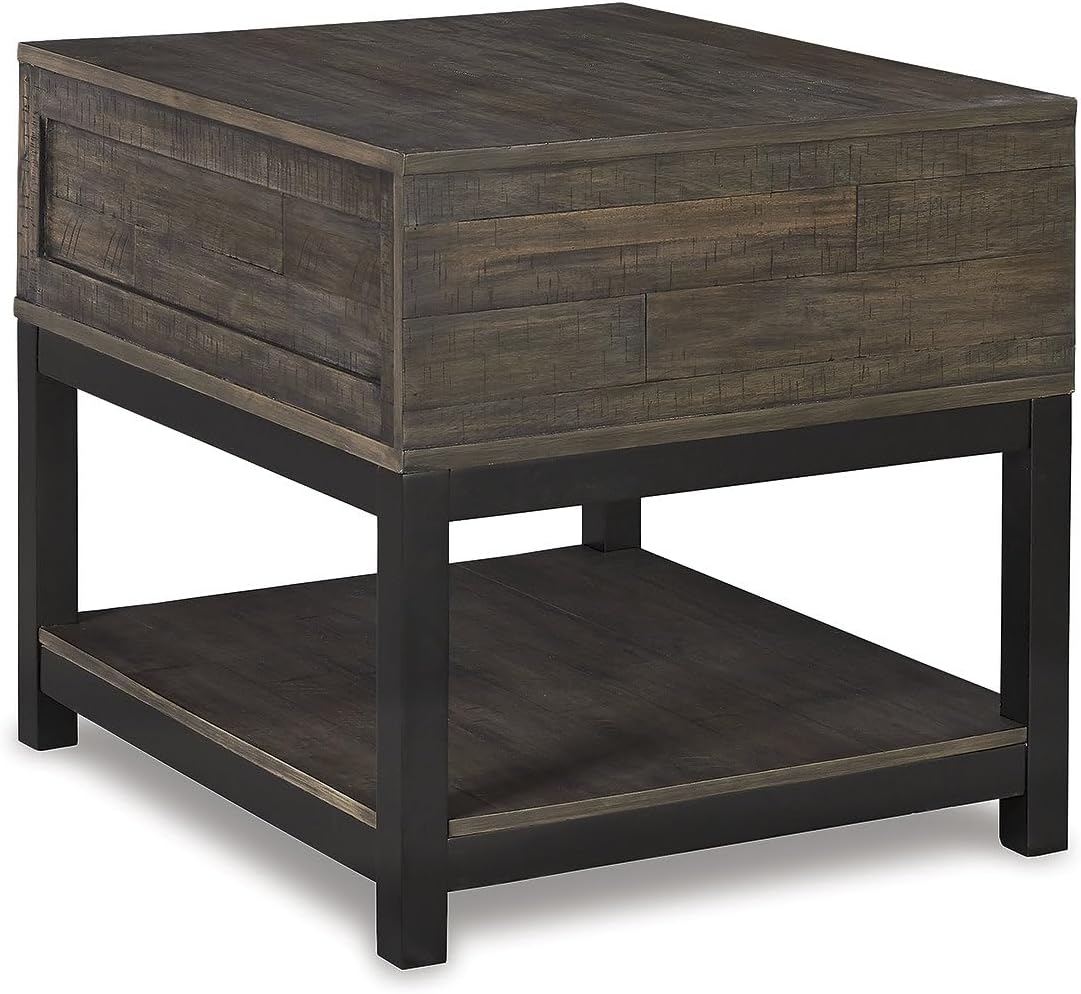 Signature Design by Ashley Johurst Rustic Square End Table, 1 Drawer and Fixed Lower Shelf, Rustic Brown