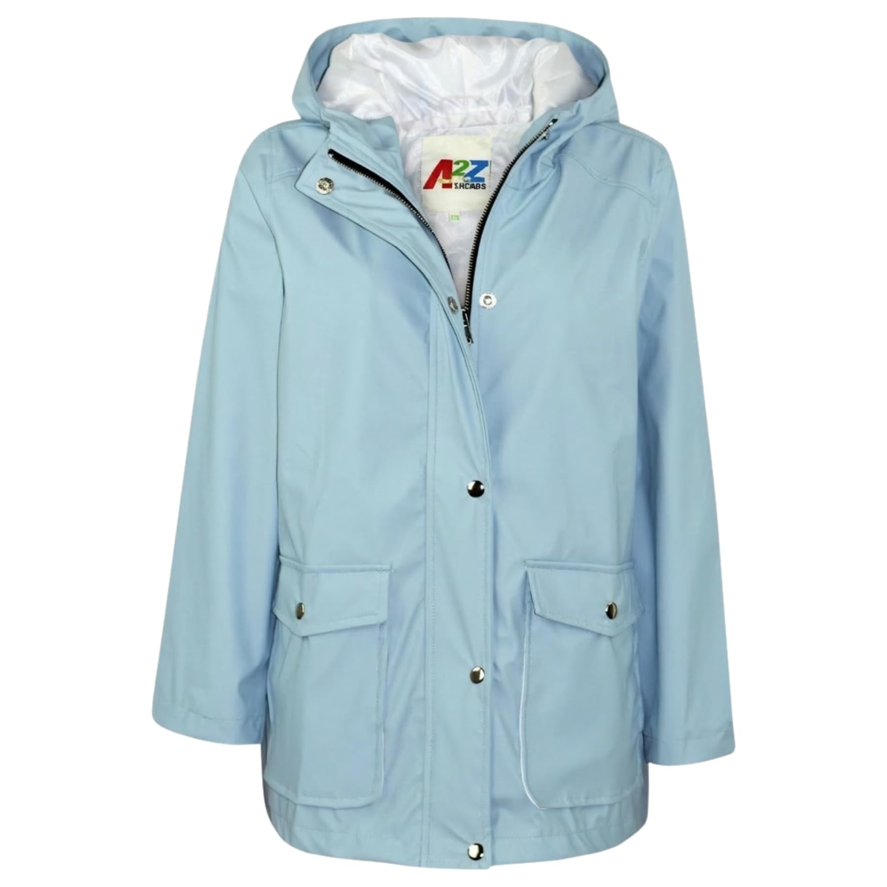 A2z 4 Kids Girls Dusty Blue Pu Raincoat Jacket Windbreaker Waterproof Parka Hooded Boys Age 5-13 Years