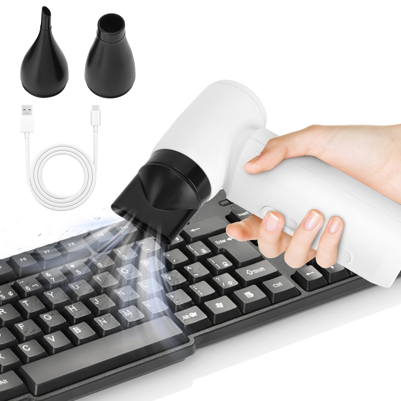Aspirador Soplador de Mano Potente, Aspiradora de Mano para PC Aire Comprimido Limpieza PC Sin Cable, para PC computadora Sofá Mascotas Automóvil 80000RPM 4500mAh