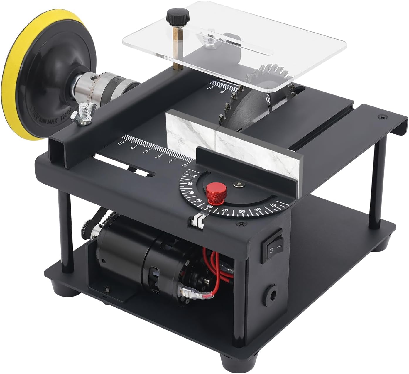 Table Saw with Sandpapers, 200W 10000RPM Multifunctional Precision Small Craft Table Saw Polisher with 0-90° Adjustable Angle & Blade Height, 1.38in Cut Depth for Crafts Acrylic Metal Wood