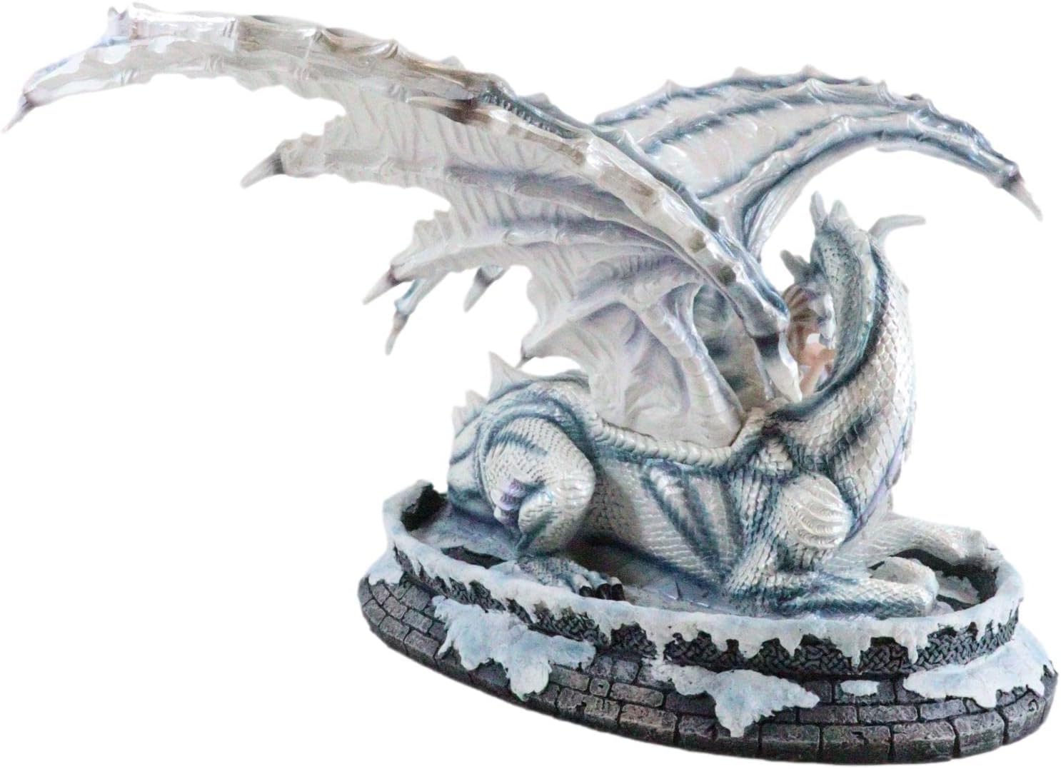 Ebros Large 15" Long Winter Blizzard Fairy Embracing with Giant White Frostbite Dragon Statue Decorative Mythical Fantasy FAE Garden Fairies Magic Figurine Collectible