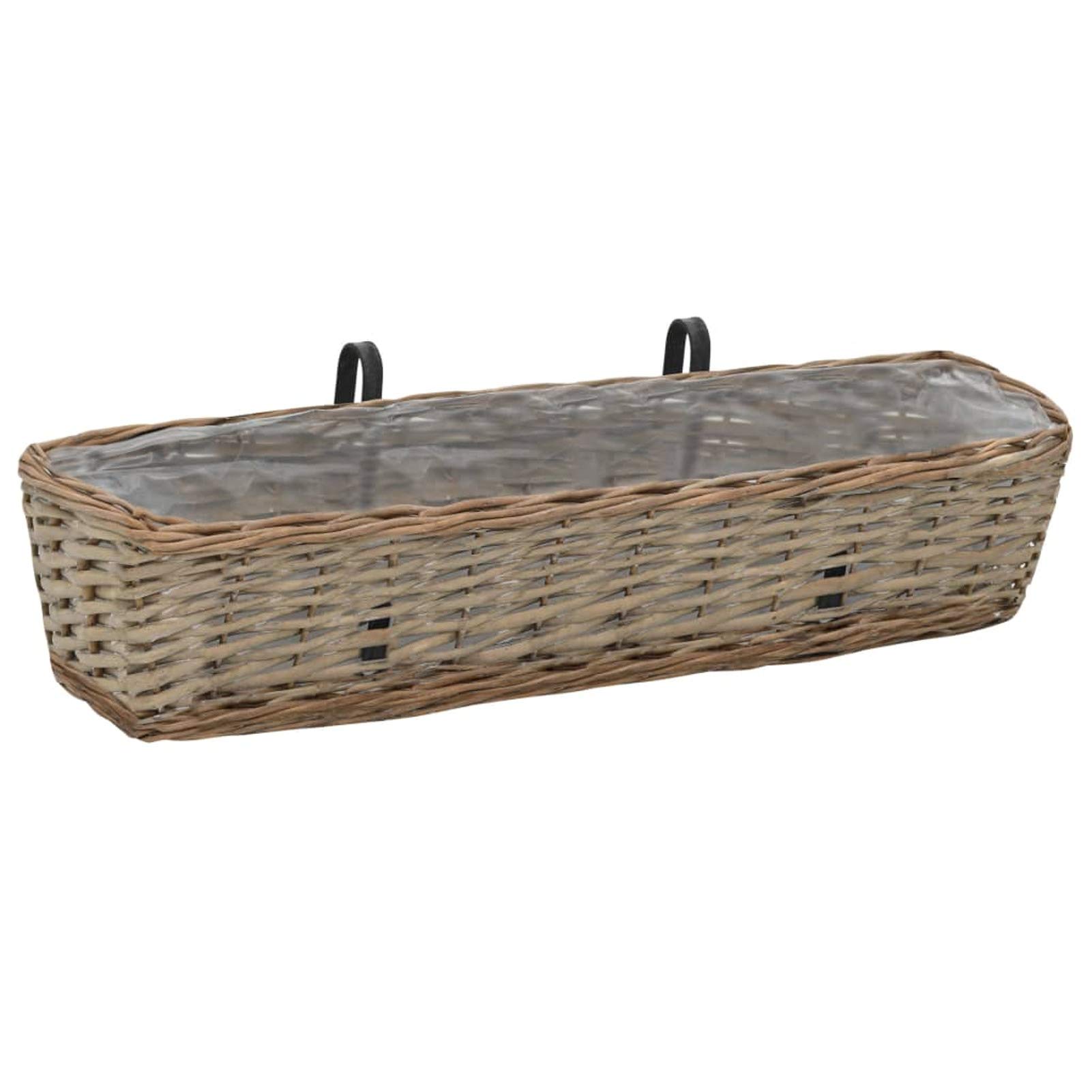 Jardinières de Balcon 2 pcs Osier avec Doublure de PE 80 cm,Jardinières,Jardinieres Exterieur,Bac Jardiniere,Bac à Fleurs Extérieur,Jardinieres Balcon