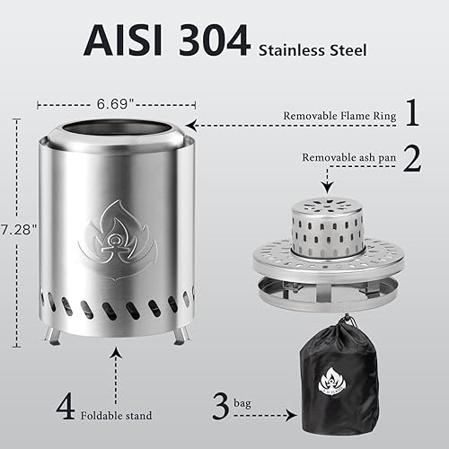 Miniatura 2 de Havato Hoguera portátil de mesa, 6.7 pulgadas, sin humo, para interiores y exteriores, pequeña estufa de mesa alimentada por pellets o madera, mini