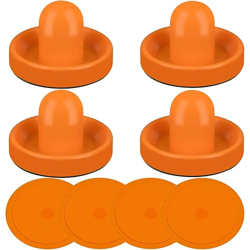 ONE250 Air Hockey Pushers and Red Air Hockey Pucks, Goal Handles Paddles Replacement Accessories for Game Tables (4 Striker, 4 Puck Pack)