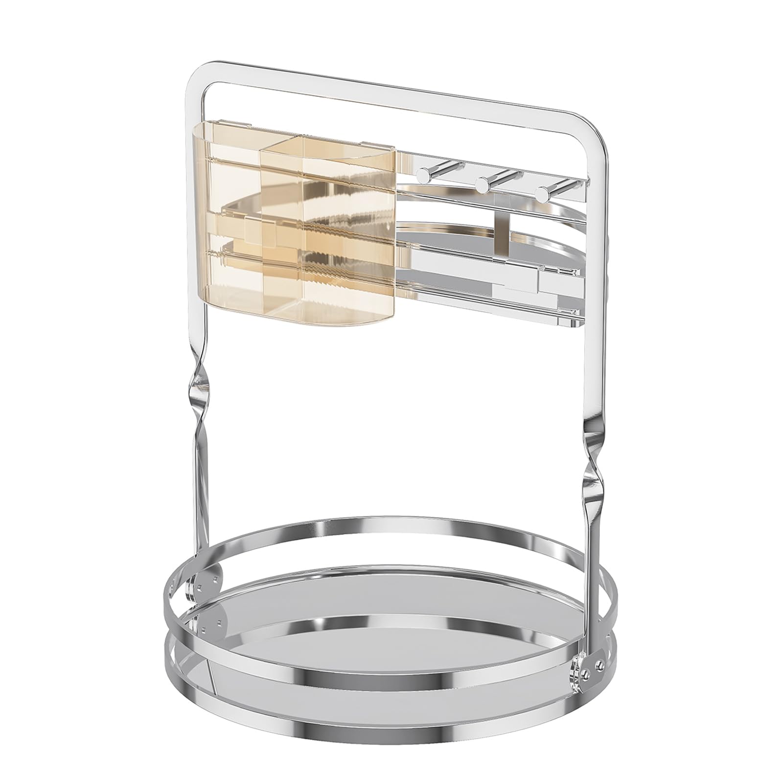 Piceioep Section Rotating Vanity Tray with Built in Brush Rack and Jewelry Storage for Cosmetics Arrangement Jewelry and Makeup Planner
