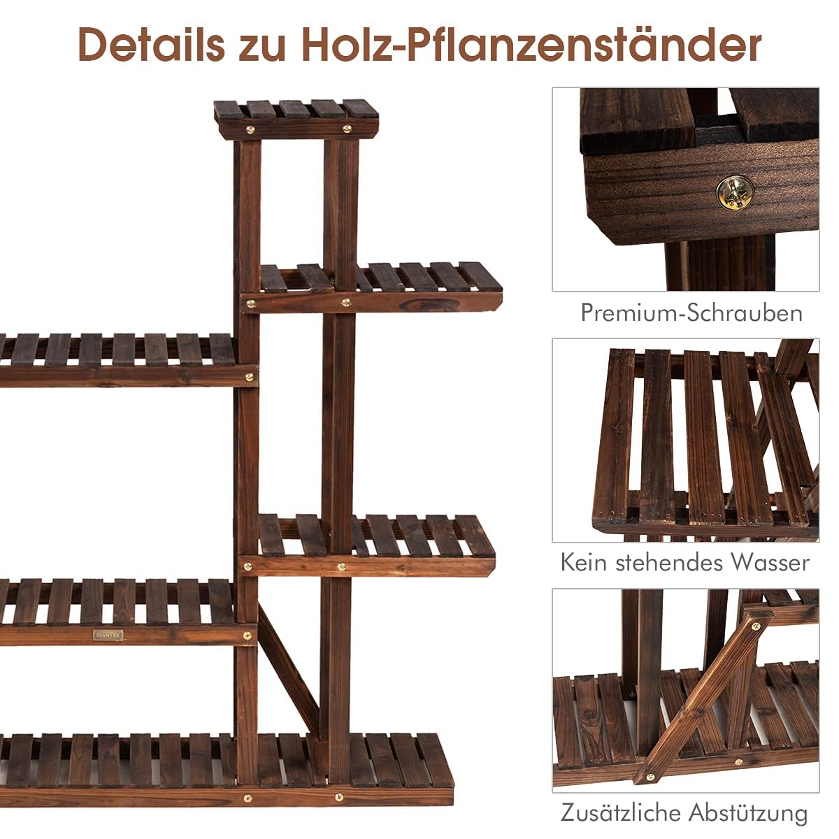 COSTWAY Pflanzenregal Blumenregal, Blumenständer Holz, Blumentreppe Garten, Pflanzentreppe mehrstöckig, Holzregal (9 Etagen / 125x25x114cm)