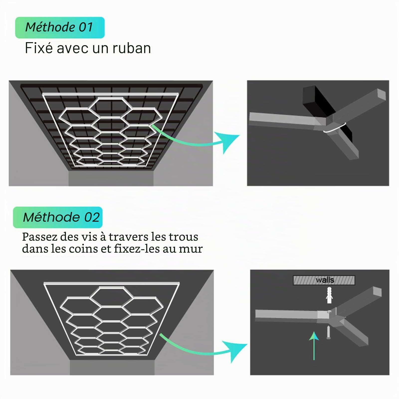 Plafonnier Hexagonal en nid d'abeille 128 W 6 500 K 3 lumières LED hexagonales pour garages, gymnases, sous-sols, entrepôts, ateliers de détail Automobile