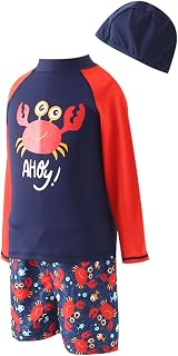 Baby Boys Two Piece Rash Guard Swimsuits Kids Summer Bathing Suit Sunsuit Sets with Hat UPF 50+ 2-9 Years