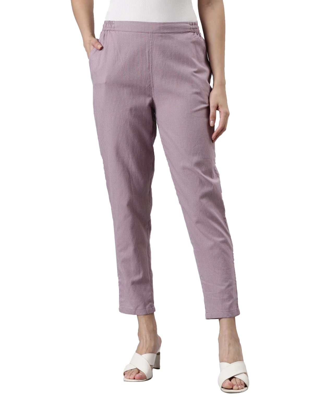 GO COLORSGoColors Women Stripe Purple Printed Pencil Pant