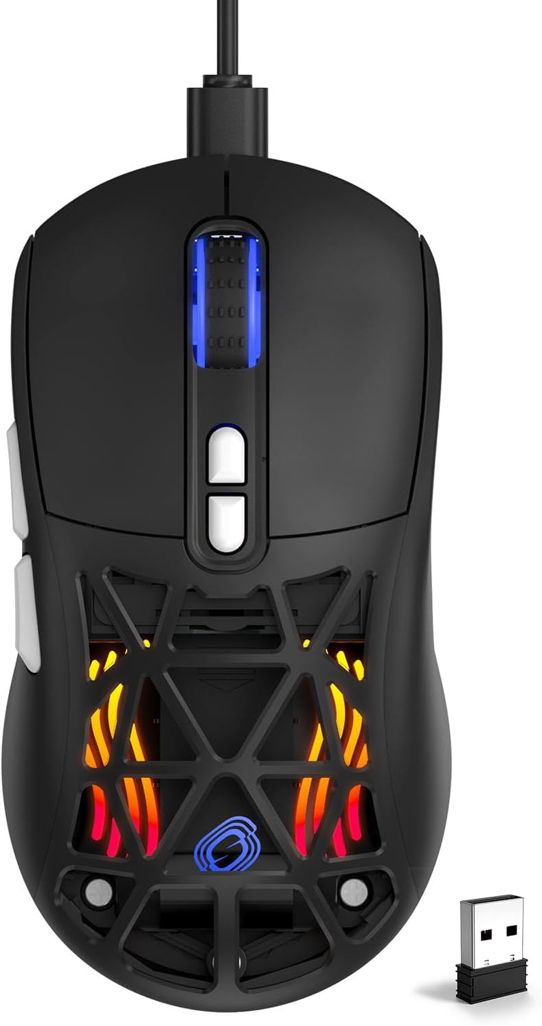 Wireless Gaming Mouse,53g Lightweight Mouse,10000 DPI,Tri-mode Wired/BT 5.0/2.4GHz Wireless Gaming Rechargeable&Rechange Shell with 2 Side Buttons, RGB Programmable Macro Mouse (Black-White) Wireless Gaming Mouse,53g Lightweight Mouse,10000 DPI,Tri-mode Wired/BT 5.0/2.4GHz Wireless Gaming Rechargeable&Rechange Shell with 2 Side Buttons, RGB Programmable Macro Mouse (Black-White)