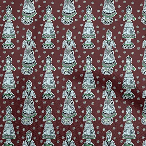 oneOone Cotton Flex Maroon Fabric Kalamkari Kathakali Sewing Material Print Fabric By The Yard 40 Inch Wide