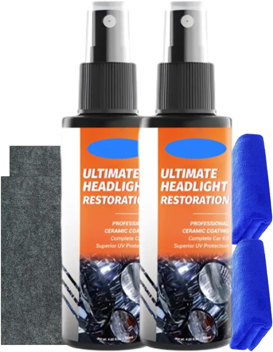 Professional Headlight Restoration Spray Kit,Headlight Restoration Kit - Ultimate Repair Coating, 120ml Liquid Shine with UV Protection, Yellow Stain Remover, for Car Truck SUV Lens Restorer,2 Sets