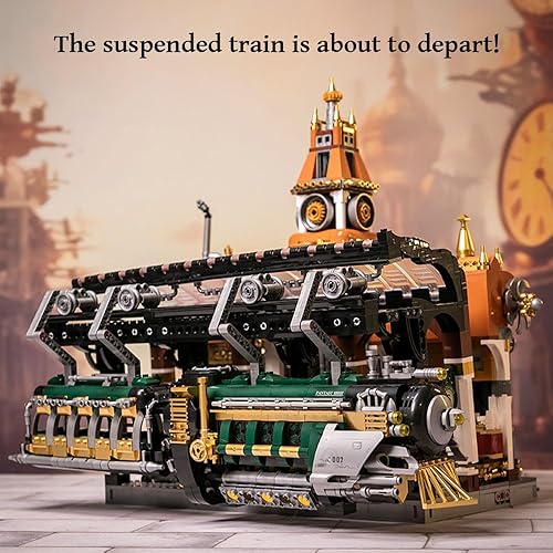 Miniatura 5 de BRICKKK Juego de construcción de arquitectura de la estación de tren, juego de ladrillos de construcción de la estación de tren Steampunk, cuenta