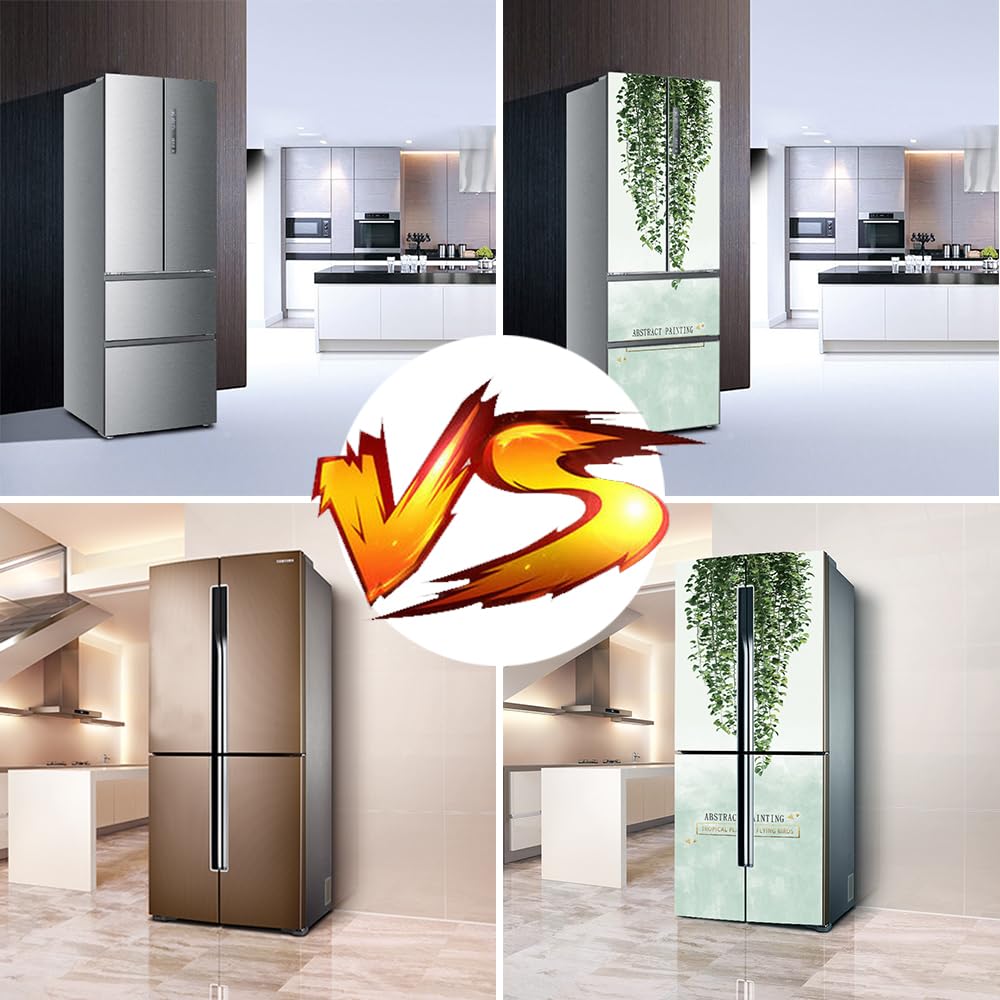 Adesivi per frigorifero decorativi 3d, adesivo per frigorifero che copre completamente la porta del frigorifero copre adesivi murali per decalcomanie da cucina, pianta con foglie verdi