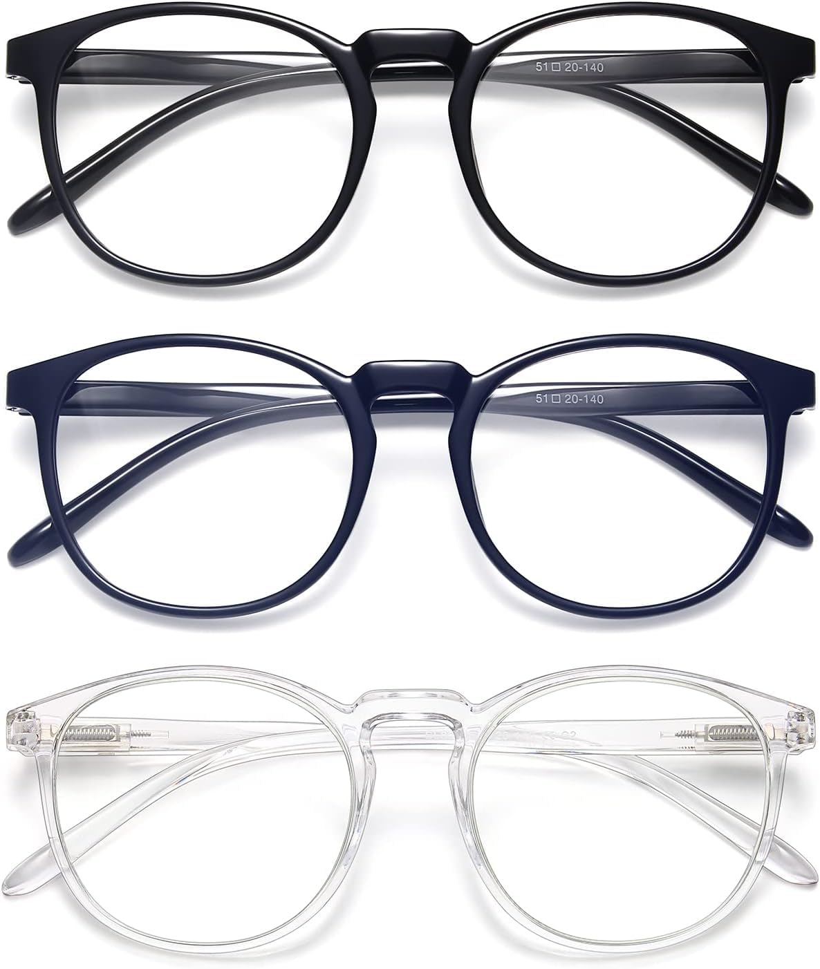 iboann 3 pack blue light blocking glasses women/men, fake vintage eyeglasses with clear lens,fashion round retro frame