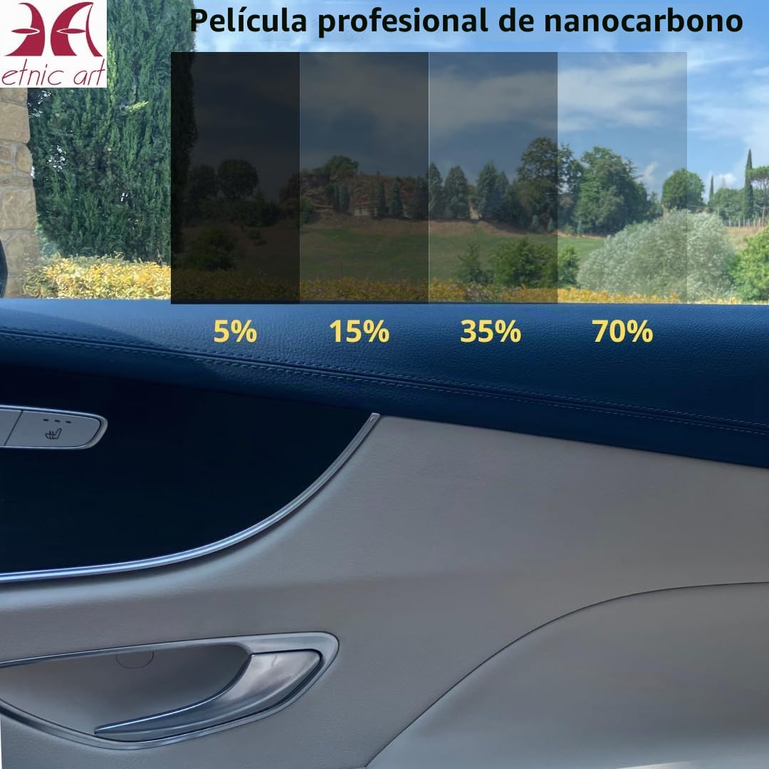 Película tintada para cristales de coche, nano-carbono, calidad profesional, medidas grandes y pequeñas, antiarañazos, parasol antirreflejos, termoformante, adhesiva para ventanas de casa (5%-NEGRO