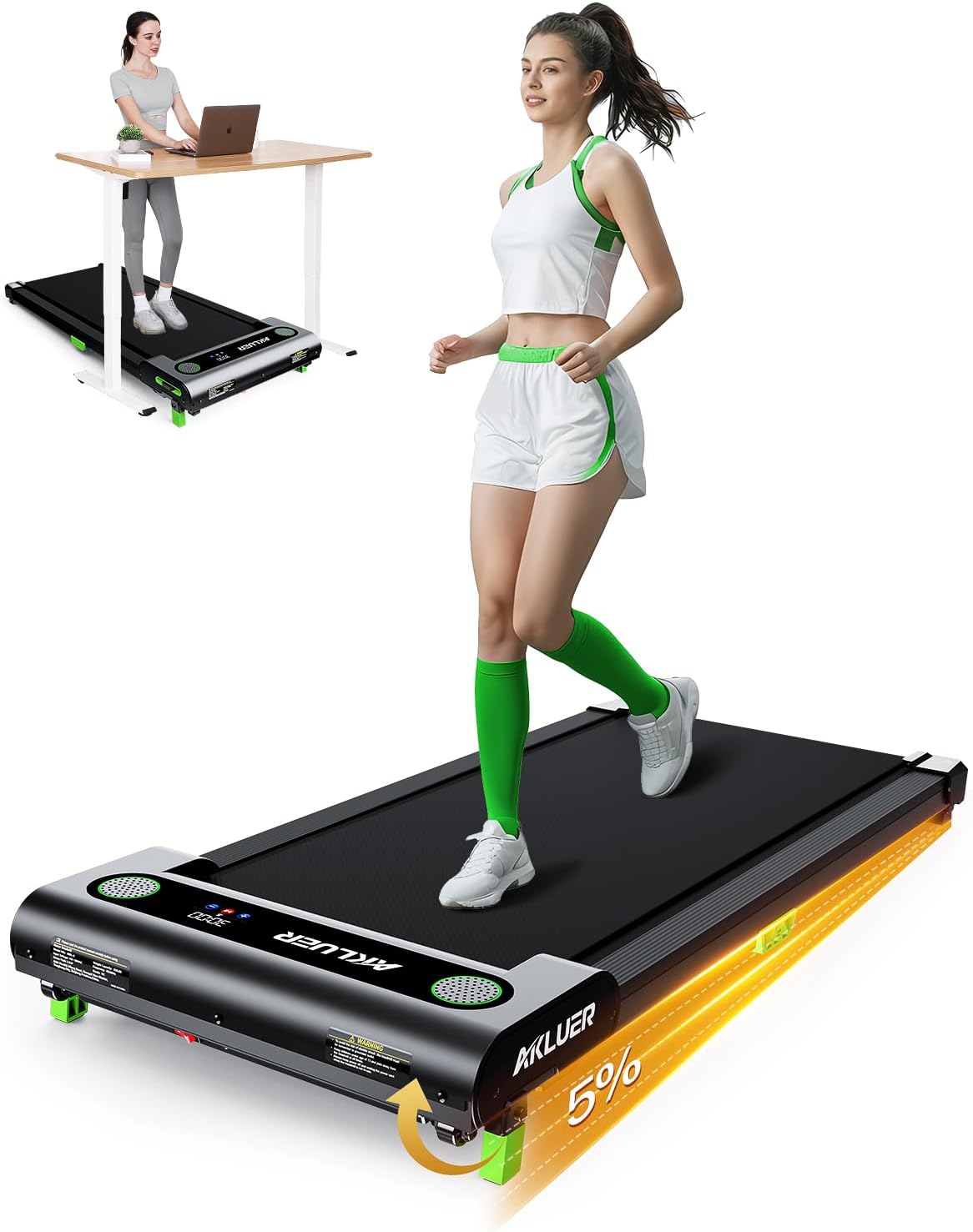 AKLUER Walking Pad with Incline, Incline Treadmills for Home, 2.5 HP Under Desk Treadmill Small with Remote Control, Walking Pad Small Treadmill with LED Display
