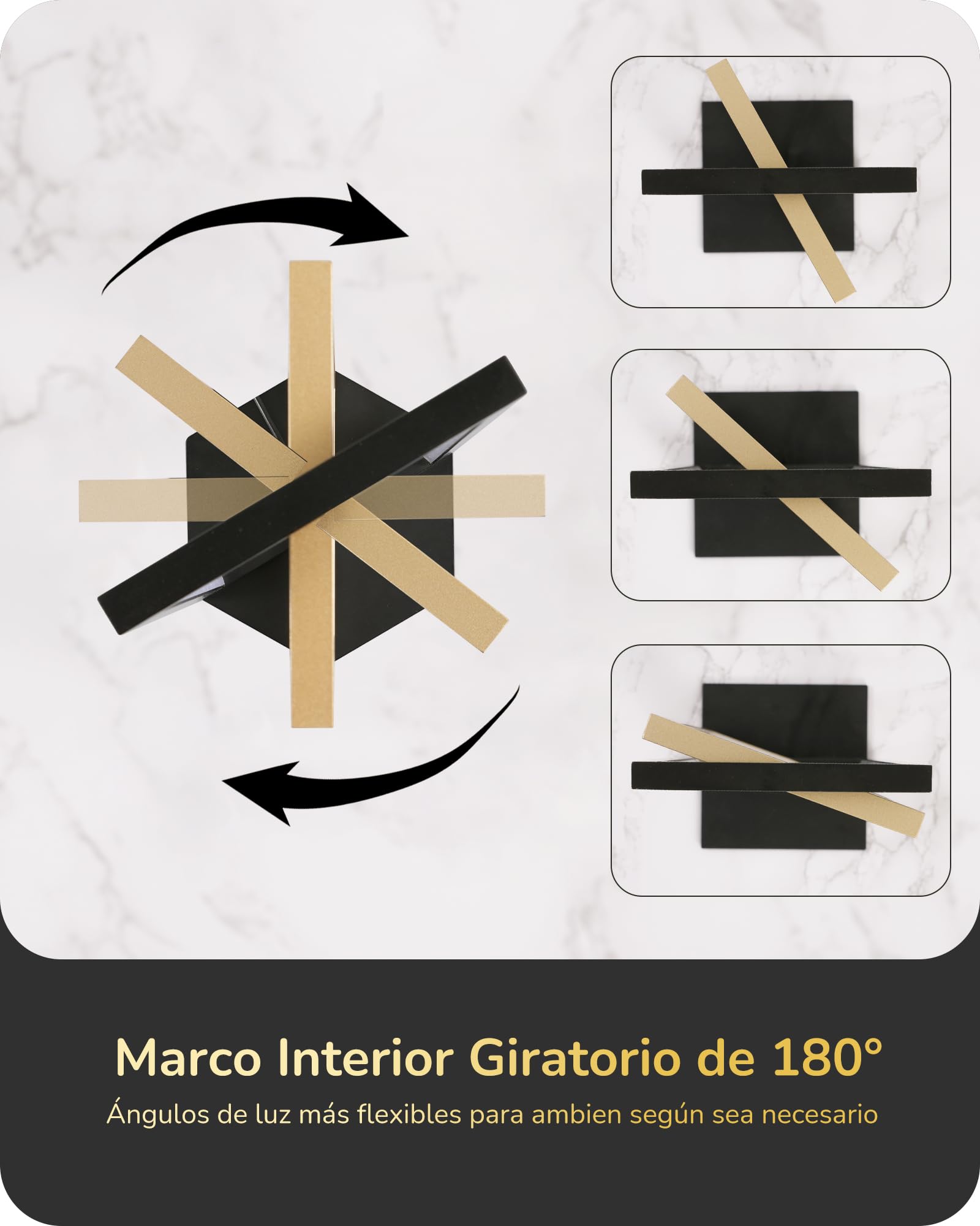 EDISHINE Lámpara de Mesa LED Negro Oro, Táctil Regulable, 3 Temperaturas | Lámpara Mesita con Estructura Metálica Giratoria, Función Memoria, 750 Lúmenes, para Dormitorio, Salón y Oficina