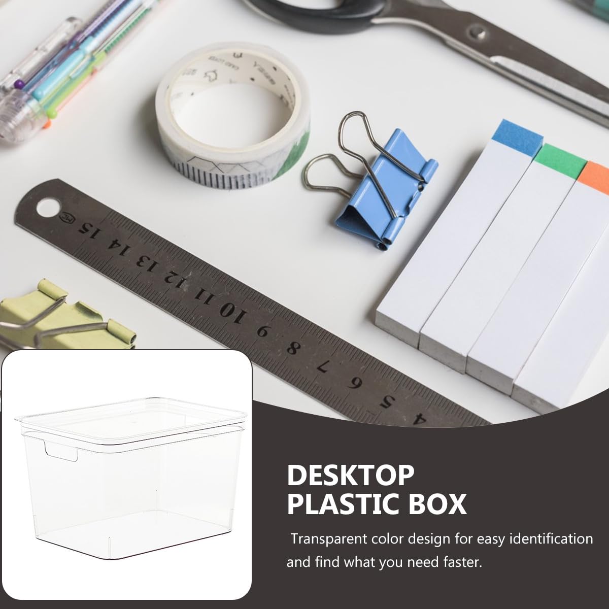 Durchsichtige Kunststoffbox mit Deckel Stapelbar Tragbarer Aufbewahrungskorb für Kleinigkeiten für Wohnzimmer und Büro Leicht zu Organisieren und Verstauen