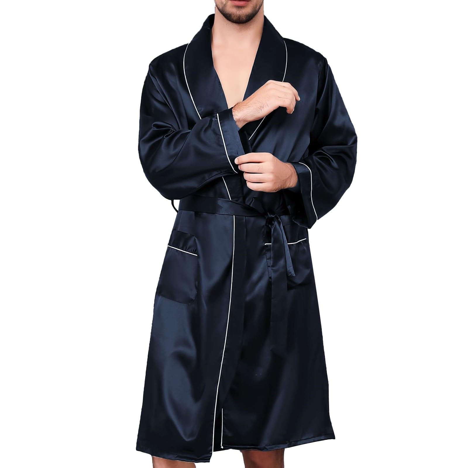 Generisch Kimono da uomo in raso, con pantaloncini, set di accappatoio, leggero, pigiama da uomo, comodo, morbido, set di vestaglie e pantaloni corti, in due pezzi, vestito da casa