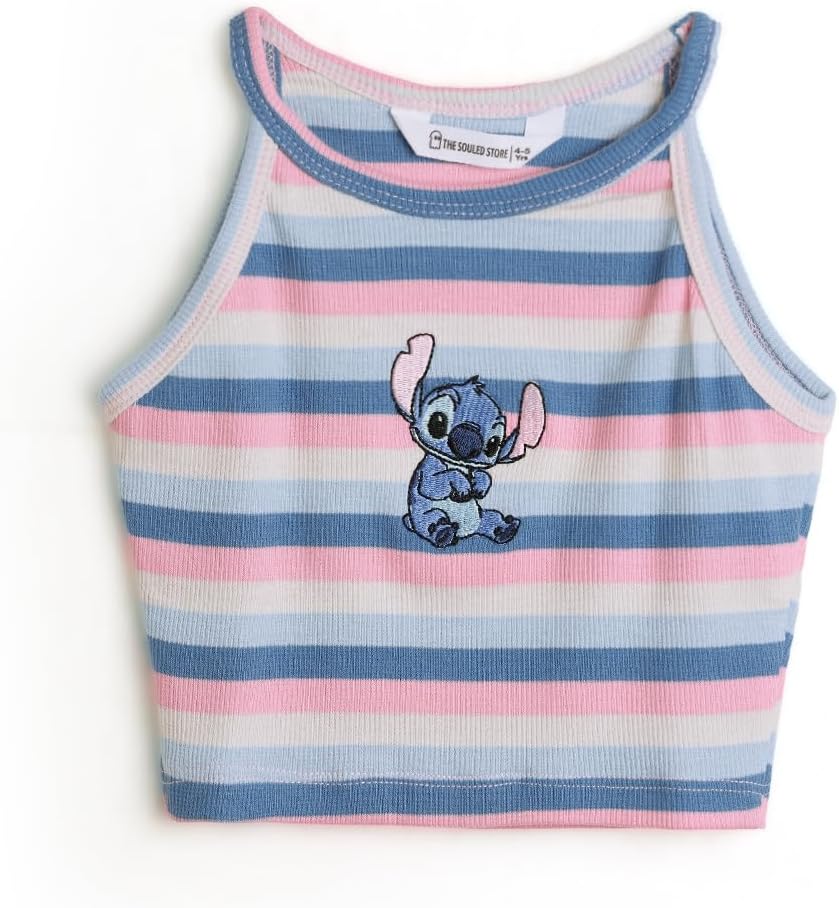 The Souled Store Official Lilo & Stitch: Chaotic Cutie Girls Round Neck Sleeves Striped Cotton Tank Tops