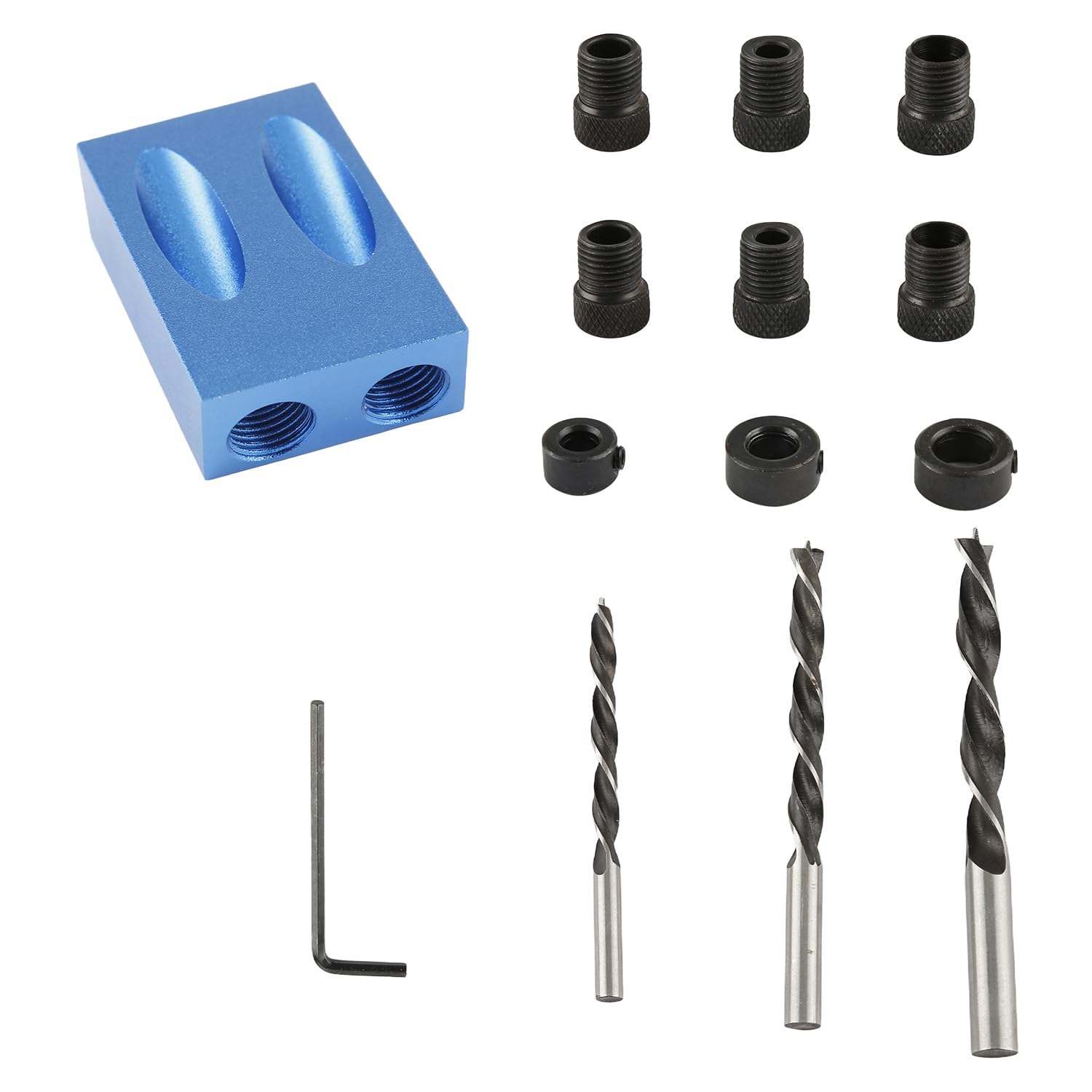 Tabanzhe 15° Pocket Hole Jig Kit, 14 Pcs Woodworking Inclined Hole Jig With 6/8/10Mm Drill Guide, Dowel Drill Joinery Joint Angle Tool, Carpentry Locator For Diy Woodwork