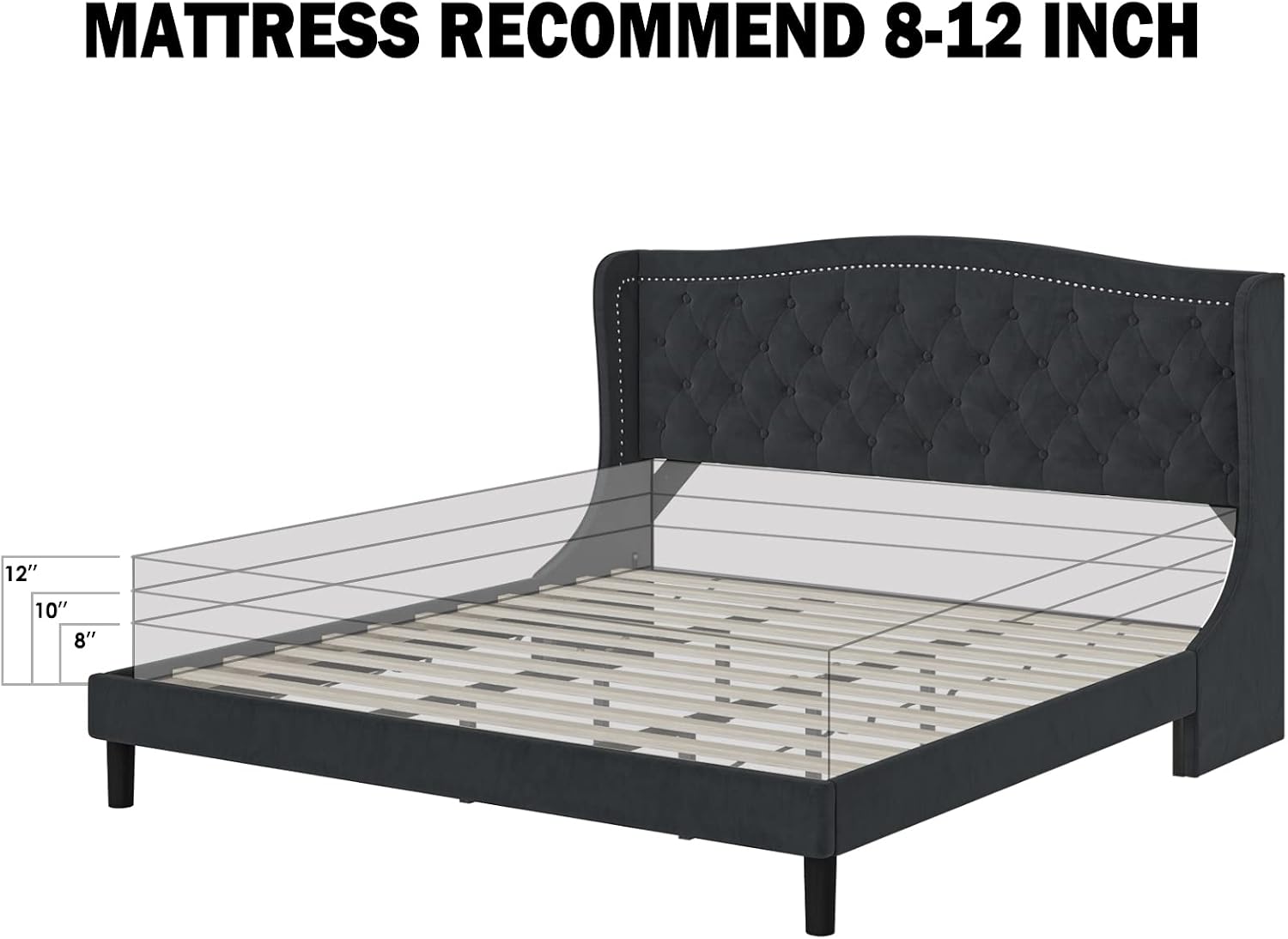 HOSTACK King Size Bed Frame, Modern Upholstered Platform Bed with Wingback Headboard, Heavy Duty Button Tufted Bed Frame with Wood Slat Support, Easy Assembly, No Box Spring Needed(Gray, King)