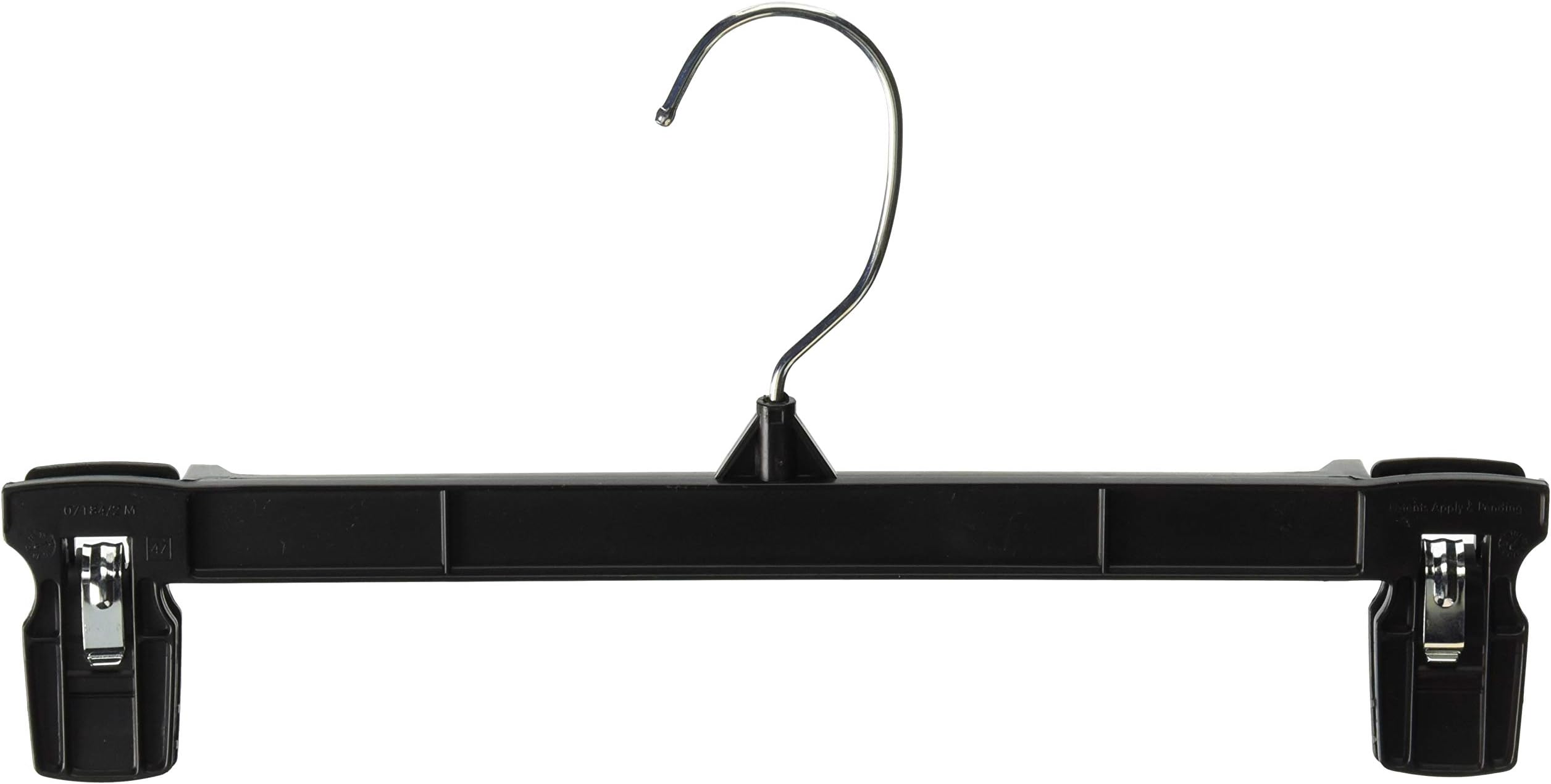 Hanger Central Bottom Skirt and Pants Hangers 12 inch Recycled Plastic Heavy Duty Thin Non Slip Black Pinch Clip Clasp Break Resistant Grip Hangers with Polished Metal Swivel Hooks (25)